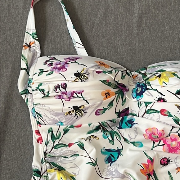 Betsey Johnson One Piece Bandeau Swimsuit Botarical Floral print size Med NWT - Picture 2 of 10